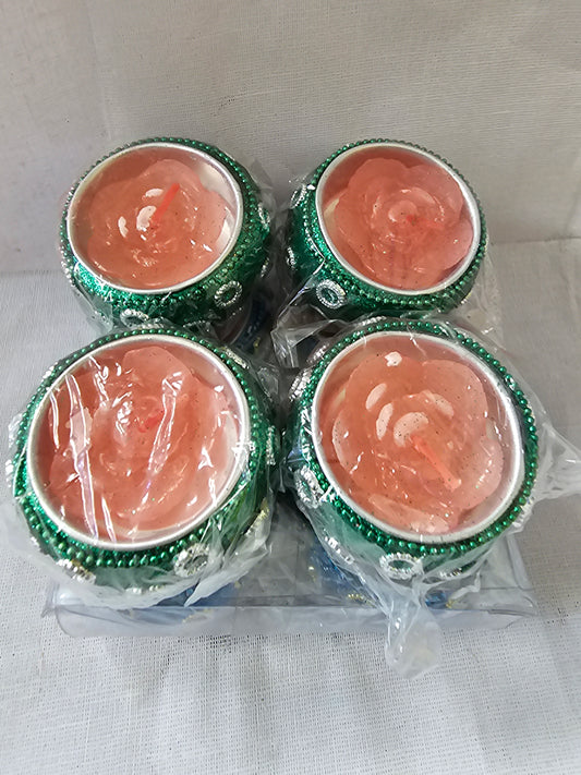 Festive Glittered Diya Flower Shaped Candel 4pc 1.4CMx5CM