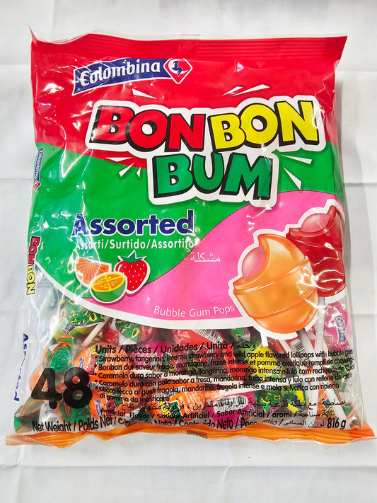 Colombina BonBonBum Assorted Bubble Gum Lollipop 48pc