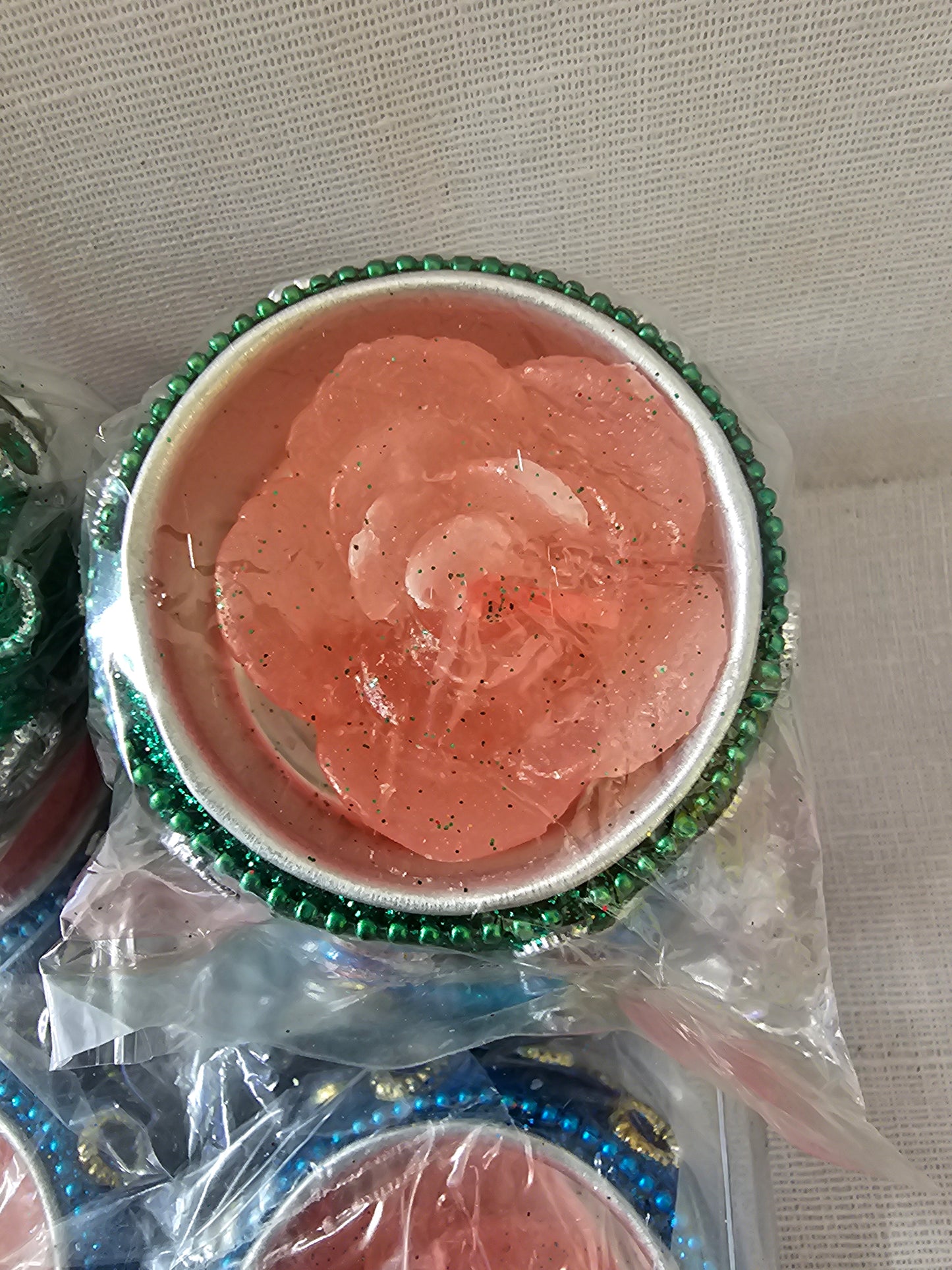 Festive Glittered Diya Flower Shaped Candel 4pc 1.4CMx5CM